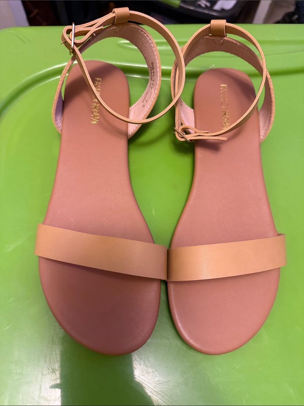 Fashion Nova Tan Ankle-Strap Flat Sandals